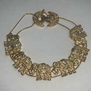 Vintage Elephant Slide Bracelet Gold Tone Crystal Rhinestones Fidget